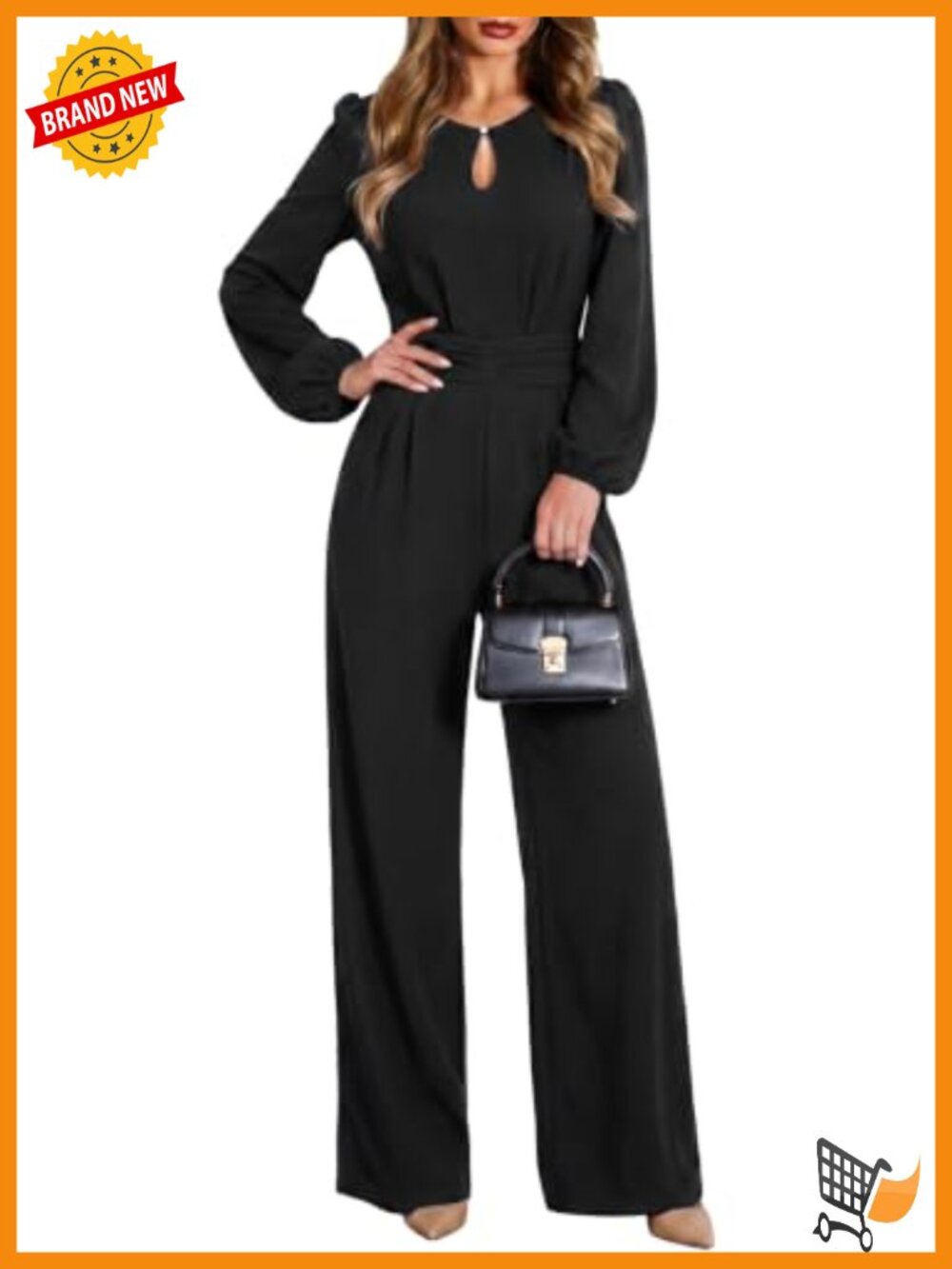 Elegant Keyhole Wide Leg Jumpsuit Long Sleeve Smocked Waist Women's Dressy